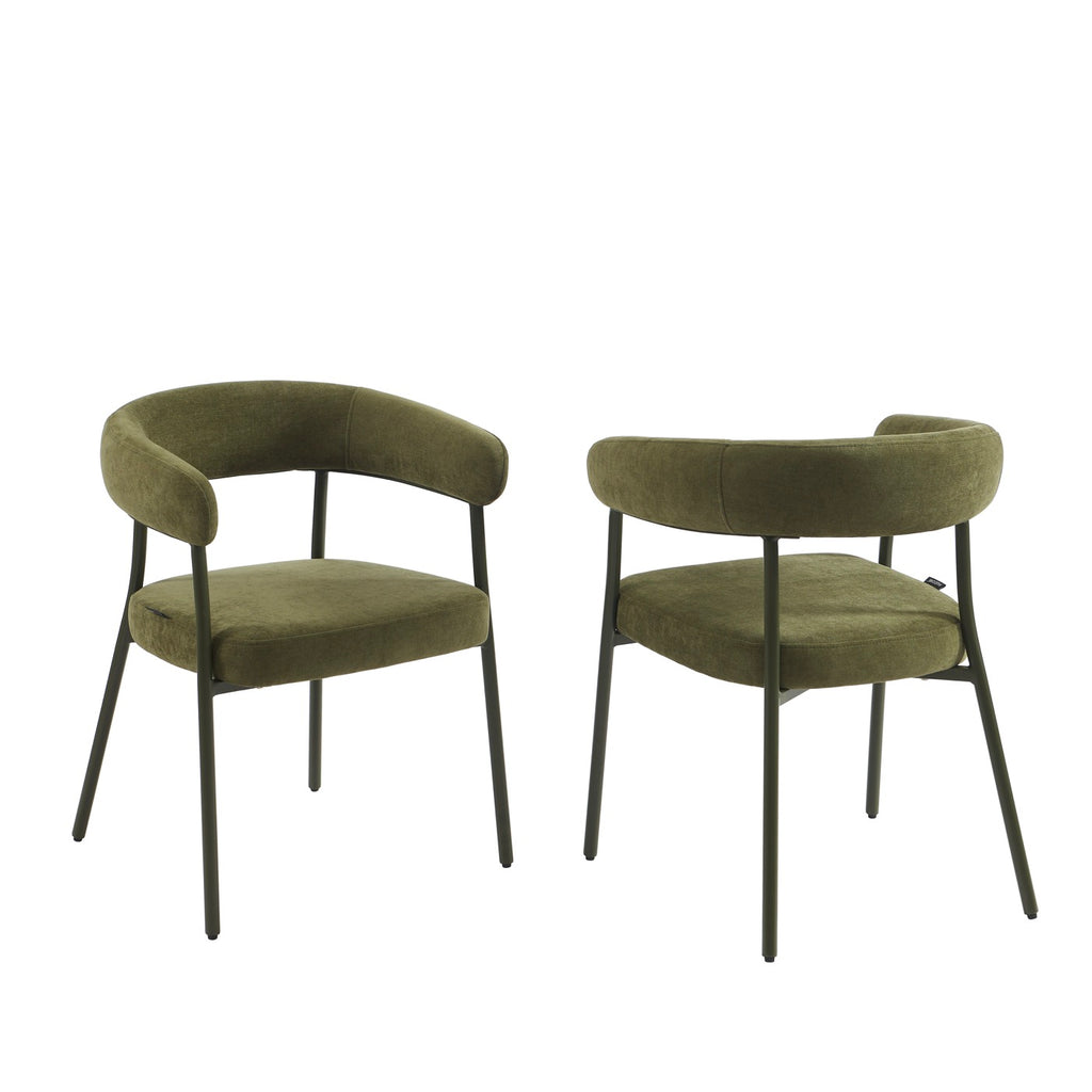 Set of 2 Chairs - Fabric and Metal Legs - Olive Green