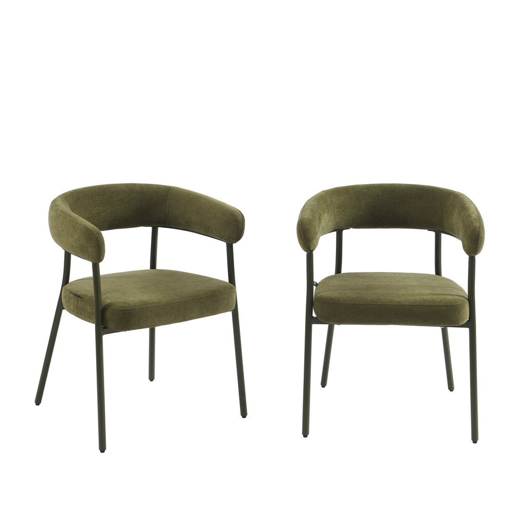 Set of 2 Chairs - Fabric and Metal Legs - Olive Green
