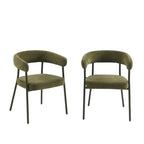 Set of 2 Chairs - Fabric and Metal Legs - Olive Green