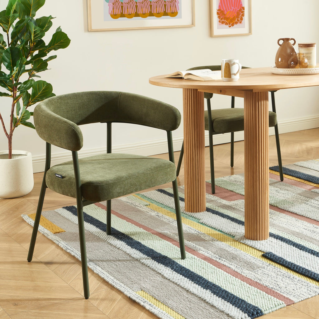 Set of 2 Chairs - Fabric and Metal Legs - Olive Green