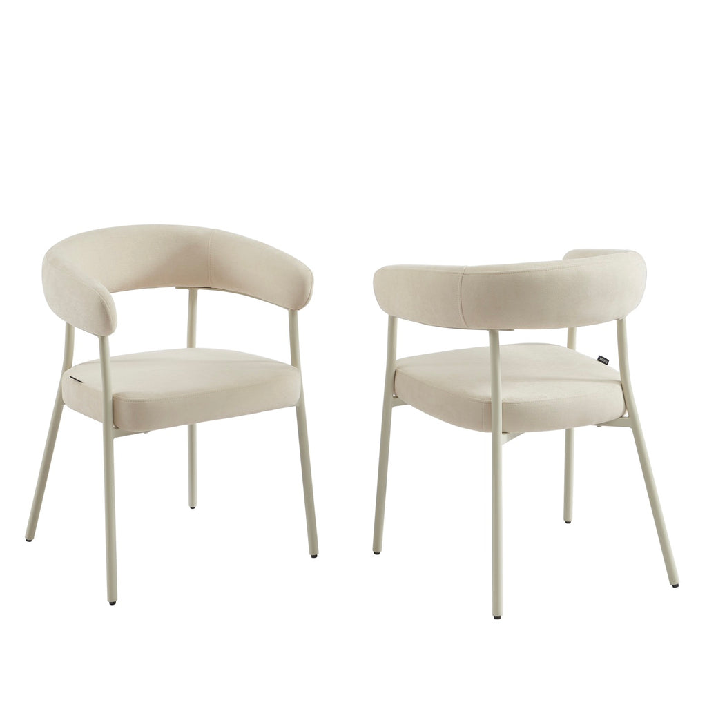 Set of 2 Chairs - Fabric and Metal Legs - Sand Beige