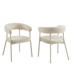 Set of 2 Chairs - Fabric and Metal Legs - Sand Beige