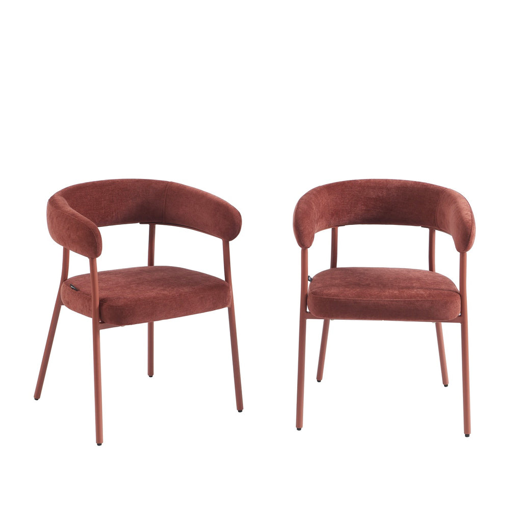 Set Of 2 Chairs - Fabric And Metal Legs - Terracotta