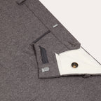 Hast – Grey Wool Flannel Trousers, close-up of the open fly of grey flannel trousers