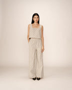 Pantalón Ancho Con Rayas Pátina Crudo
