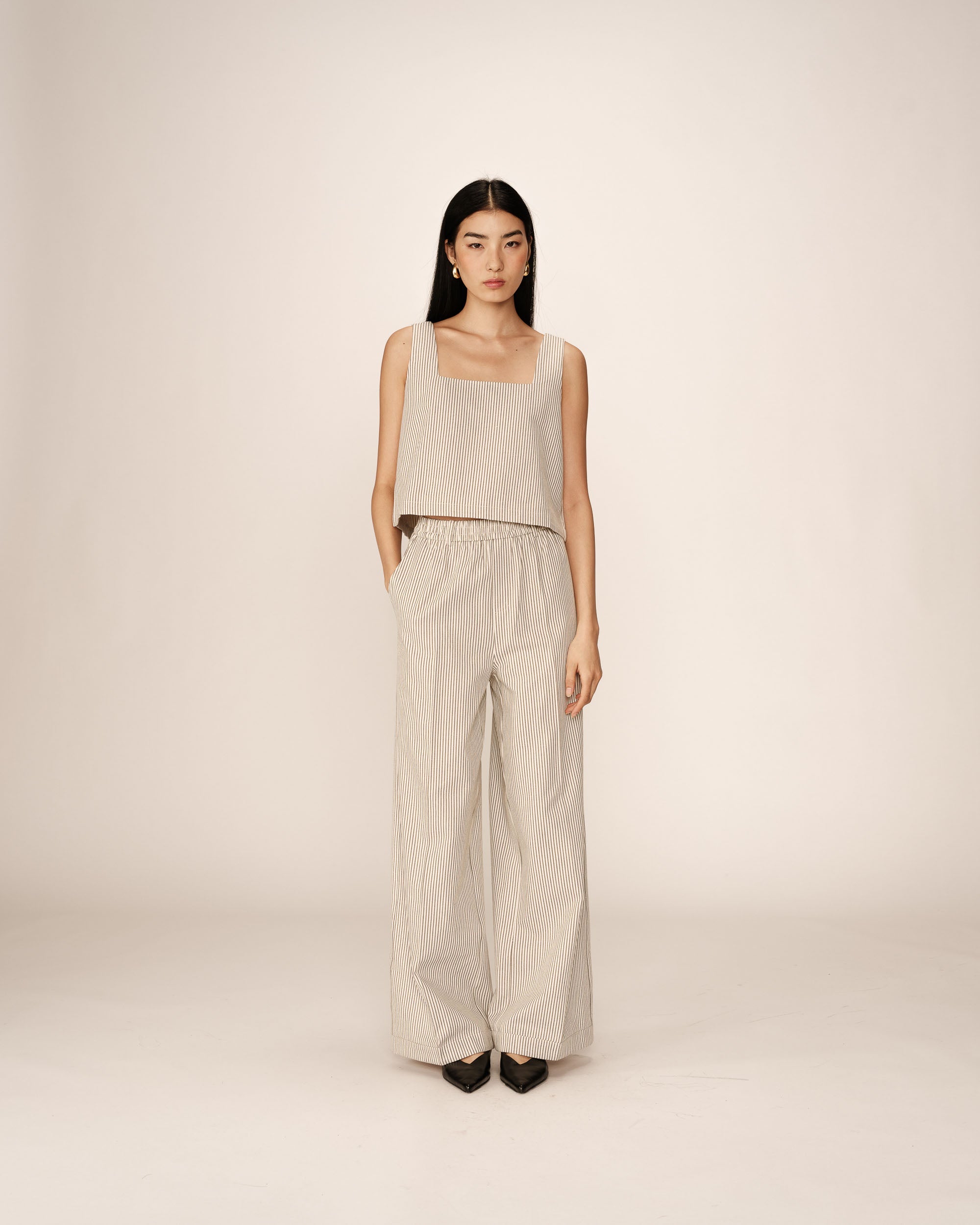 Pantalón Ancho Con Rayas Pátina Crudo