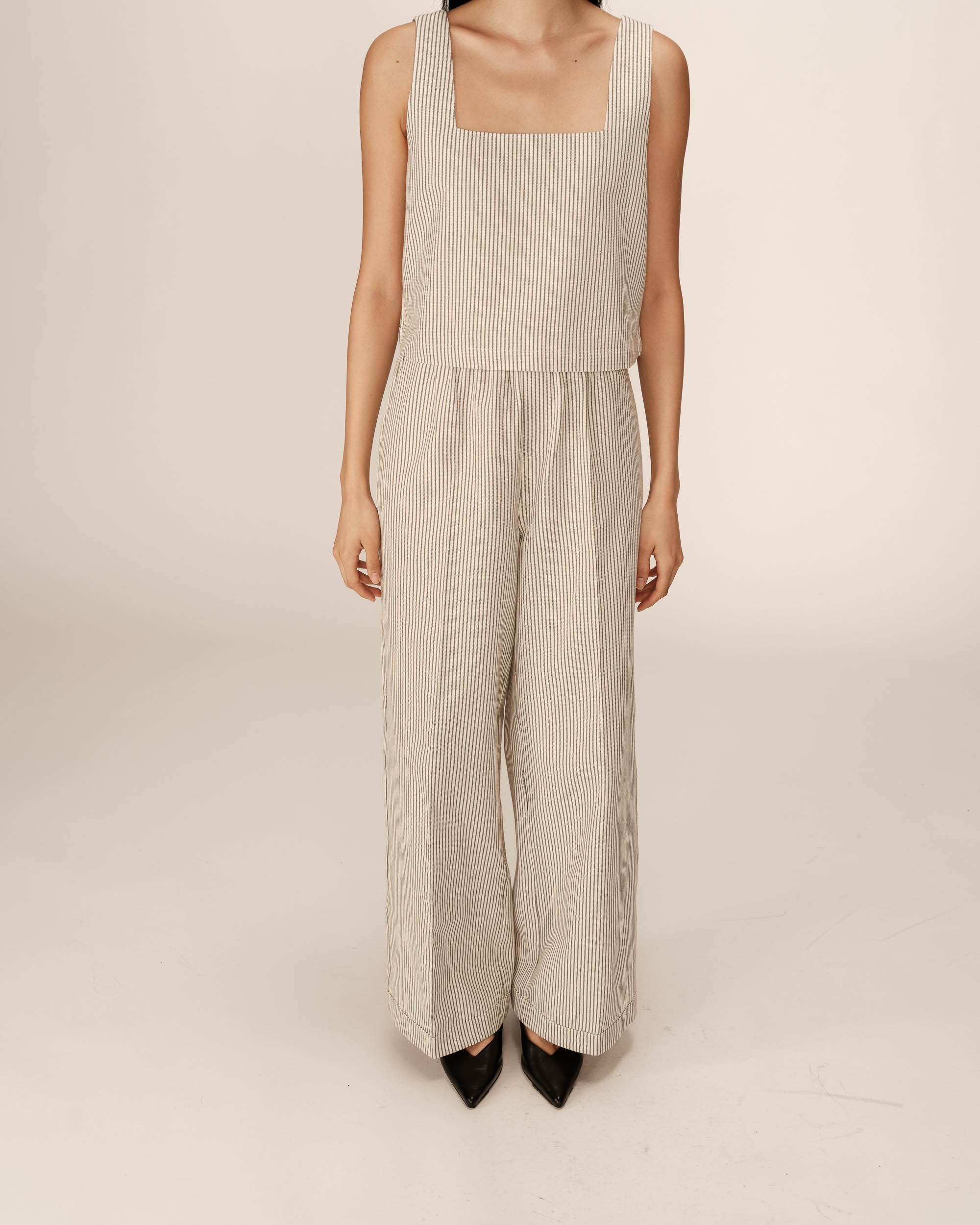 Pantalón Ancho Con Rayas Pátina Crudo