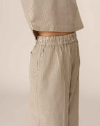 Pantalón Ancho Con Rayas Pátina Crudo