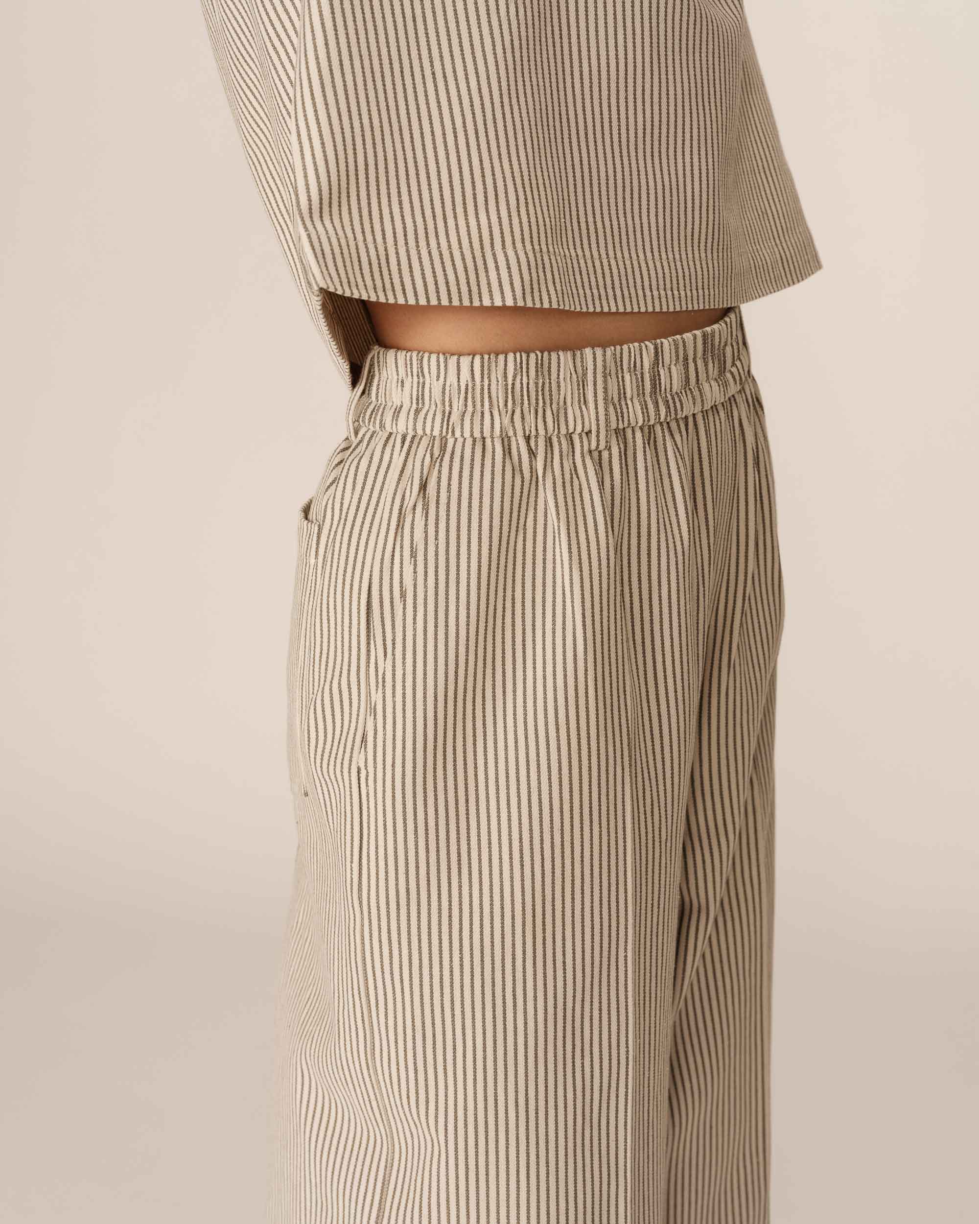 Pantalón Ancho Con Rayas Pátina Crudo