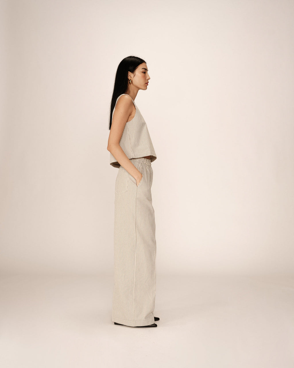 Pantalón Ancho Con Rayas Pátina Crudo