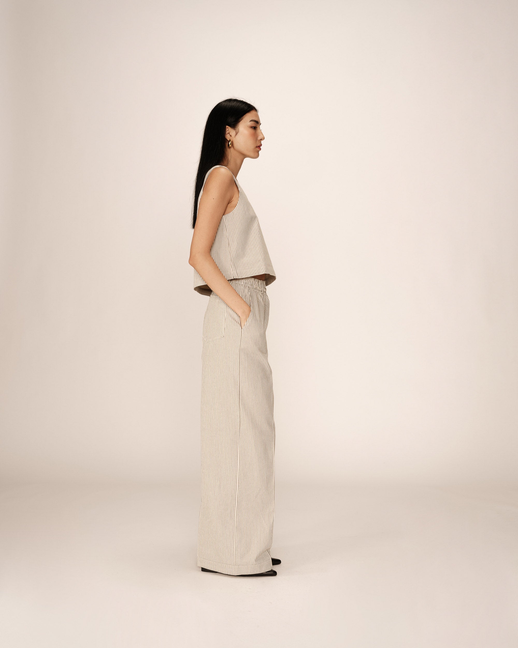 Pantalón Ancho Con Rayas Pátina Crudo