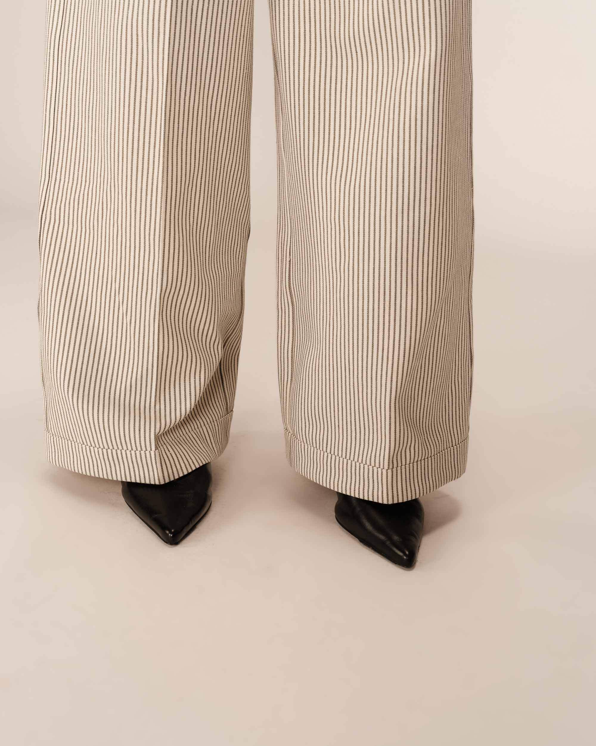 Pantalón Ancho Con Rayas Pátina Crudo