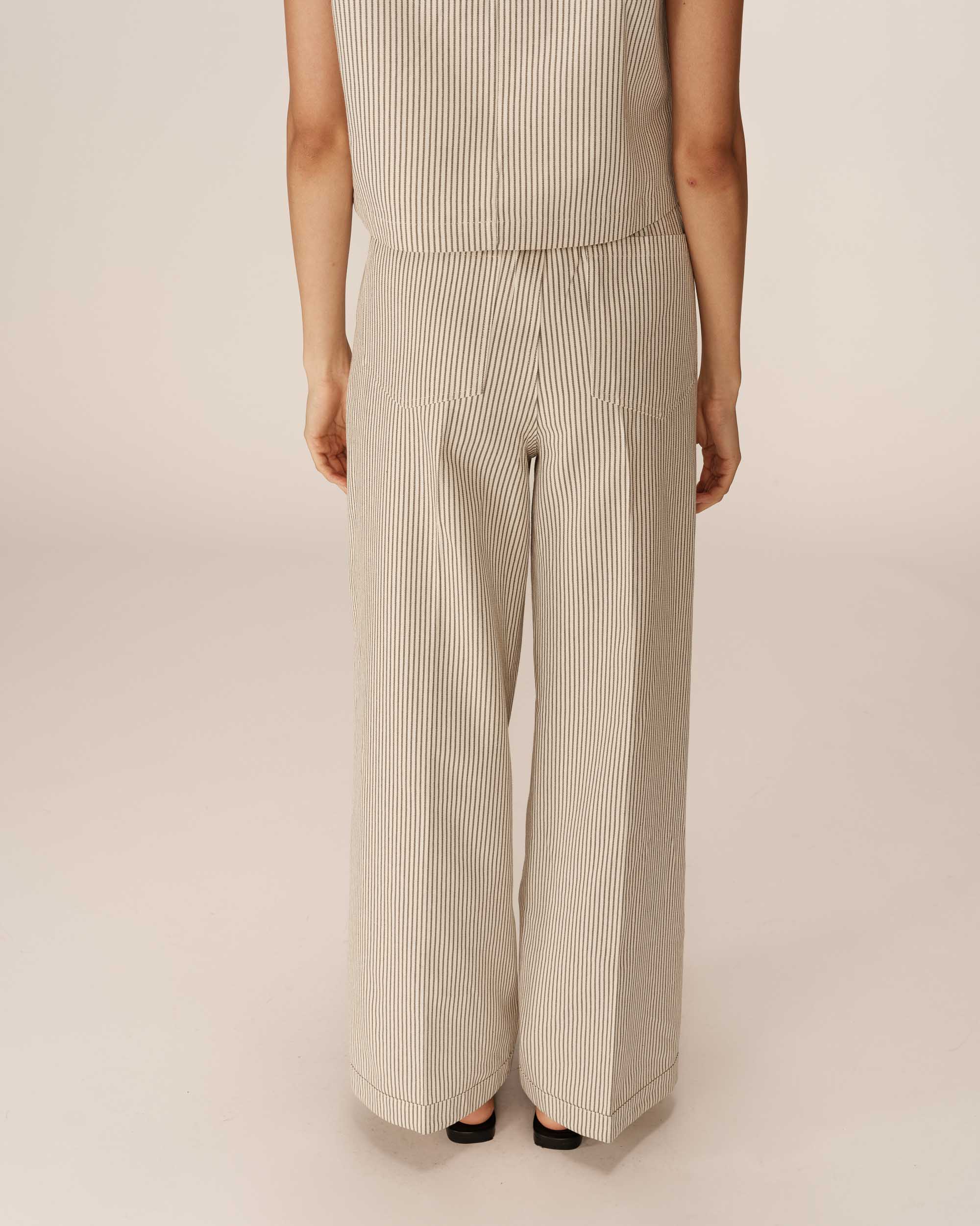 Pantalón Ancho Con Rayas Pátina Crudo