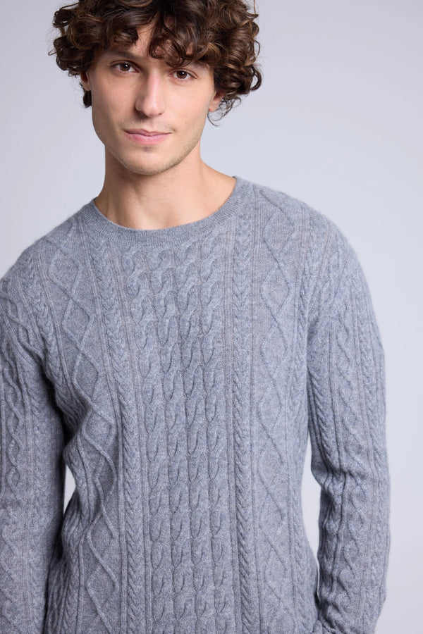 Maglione a Trecce Girocollo Paul - Grigio Scuro - Uomo - 100% Cashmere