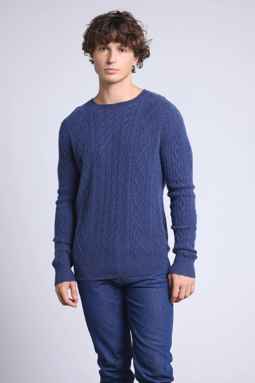 Jersey trenzado de cuello redondo Paul - Azul índigo - Hombre