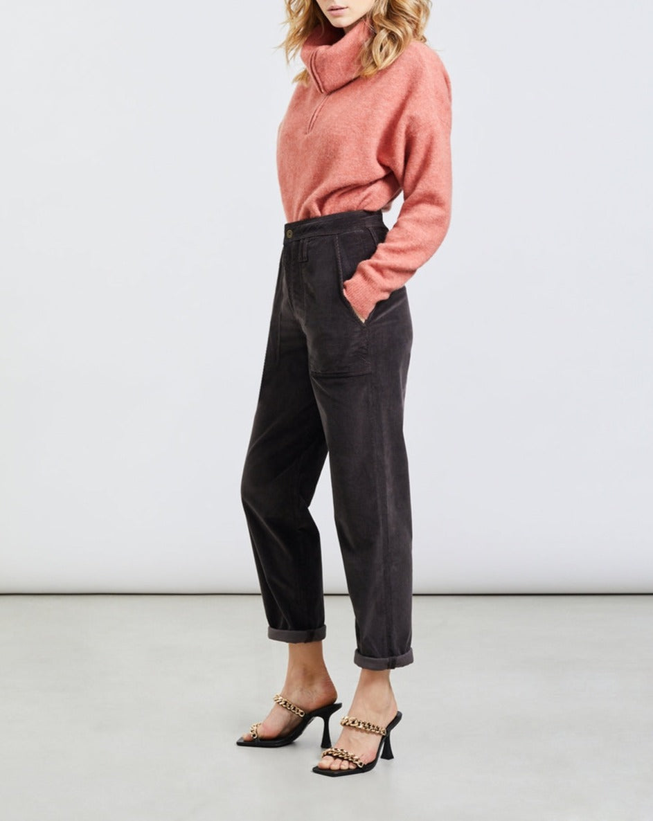 Pantalon Cargo Pauline Velvet - Carbone - Femme