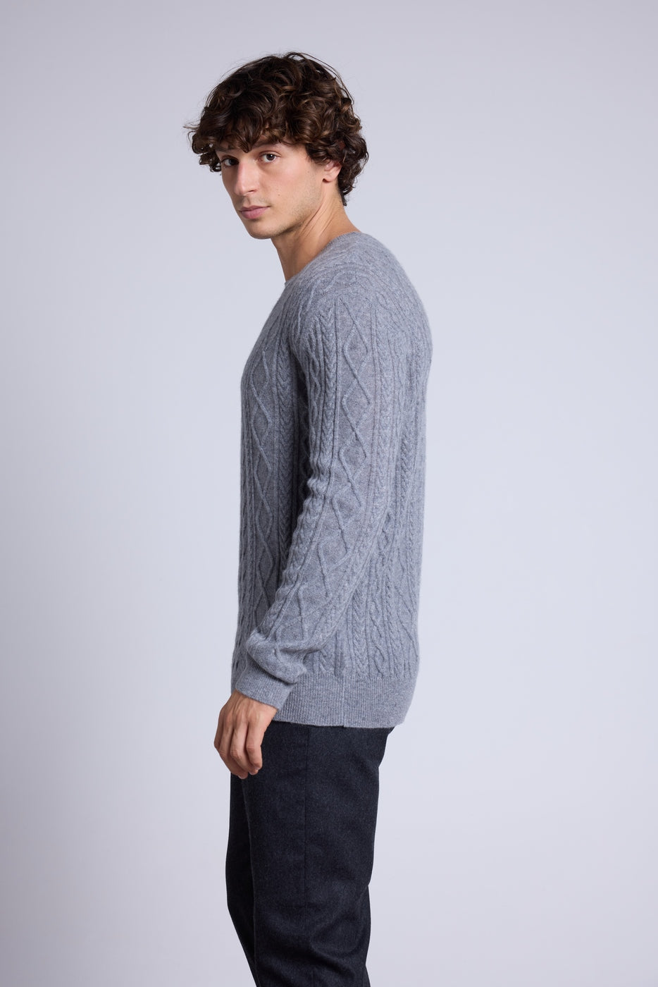 Jersey trenzado de cuello redondo Paul - Gris oscuro - Hombre