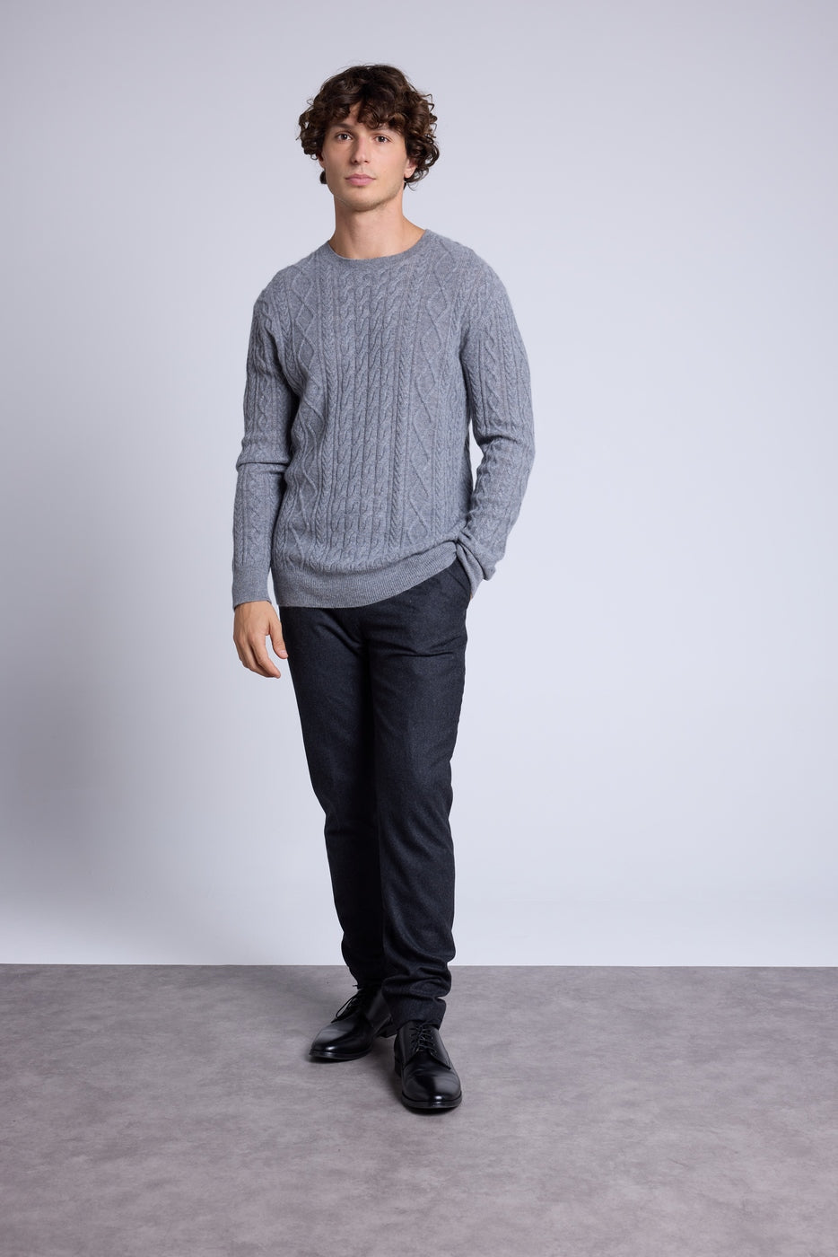 Jersey trenzado de cuello redondo Paul - Gris oscuro - Hombre