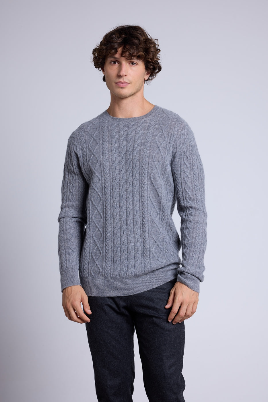 Jersey trenzado de cuello redondo Paul - Gris oscuro - Hombre