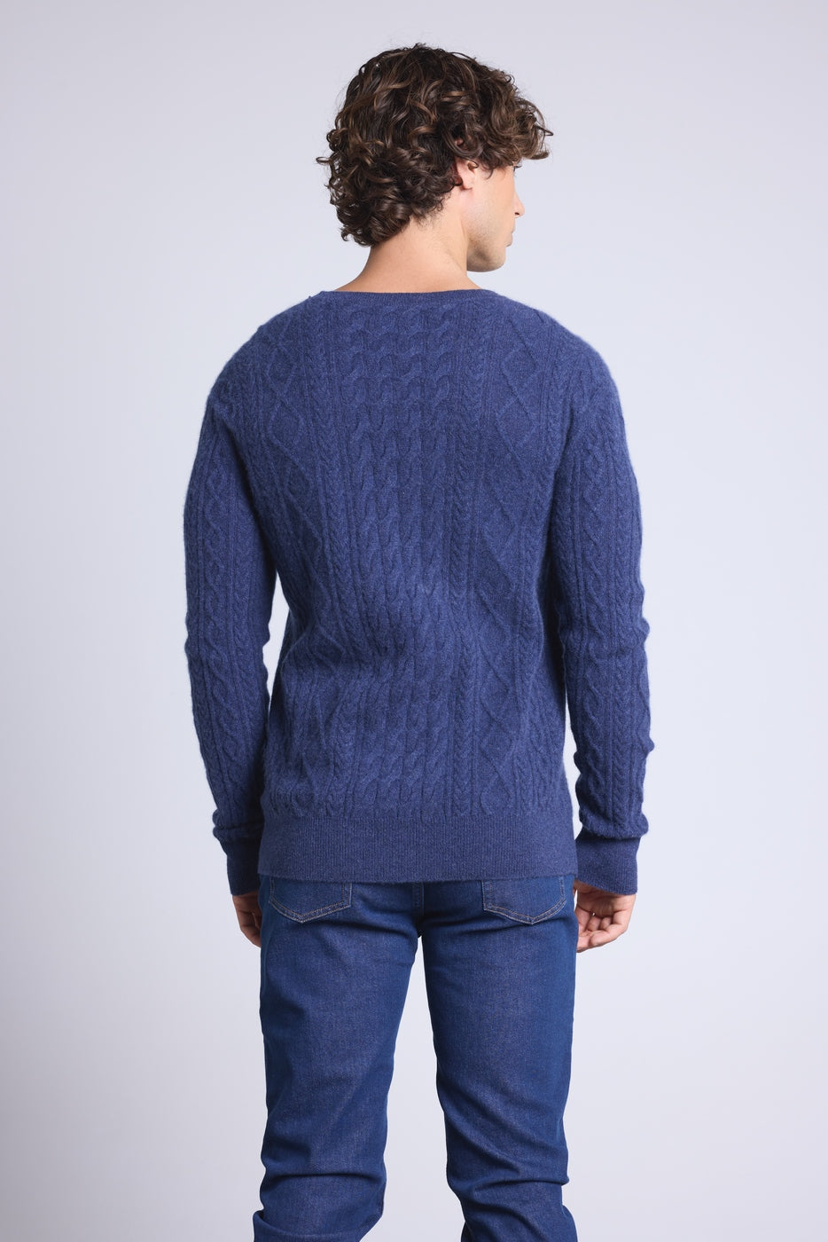 Jersey trenzado de cuello redondo Paul - Azul índigo - Hombre
