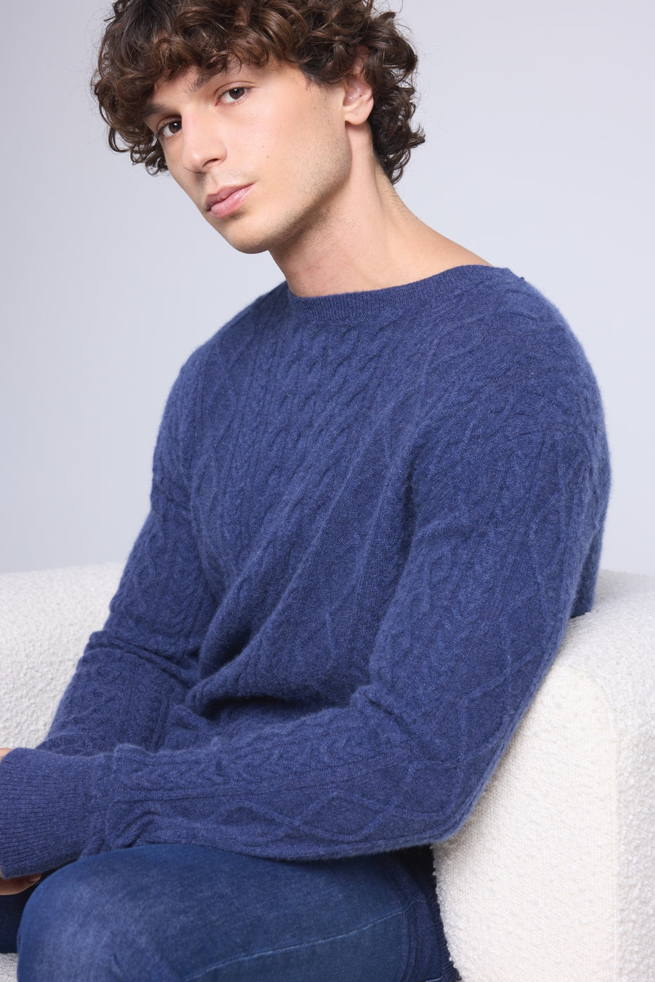 Jersey trenzado de cuello redondo Paul - Azul índigo - Hombre