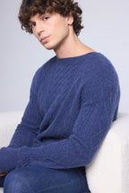 Jersey trenzado de cuello redondo Paul - Azul índigo - Hombre