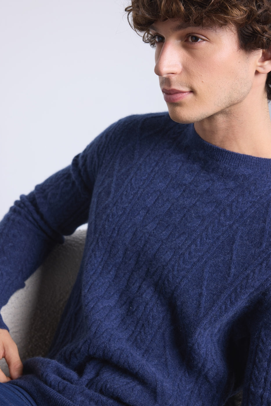 Jersey trenzado de cuello redondo Paul - Azul índigo - Hombre