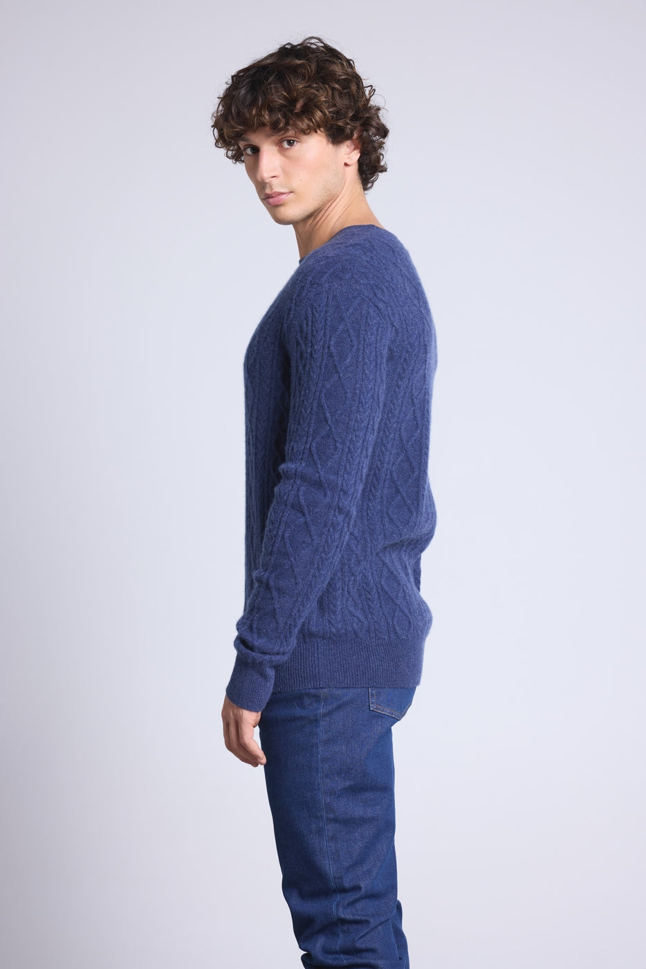 Jersey trenzado de cuello redondo Paul - Azul índigo - Hombre