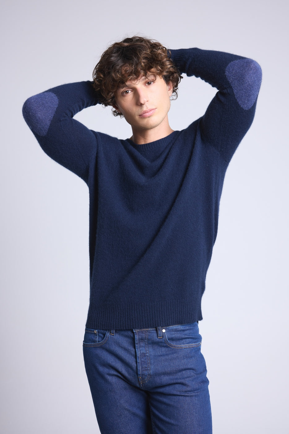 Jersey de cuello redondo con coderas Paxton - Azul marino y parche denim - Hombre
