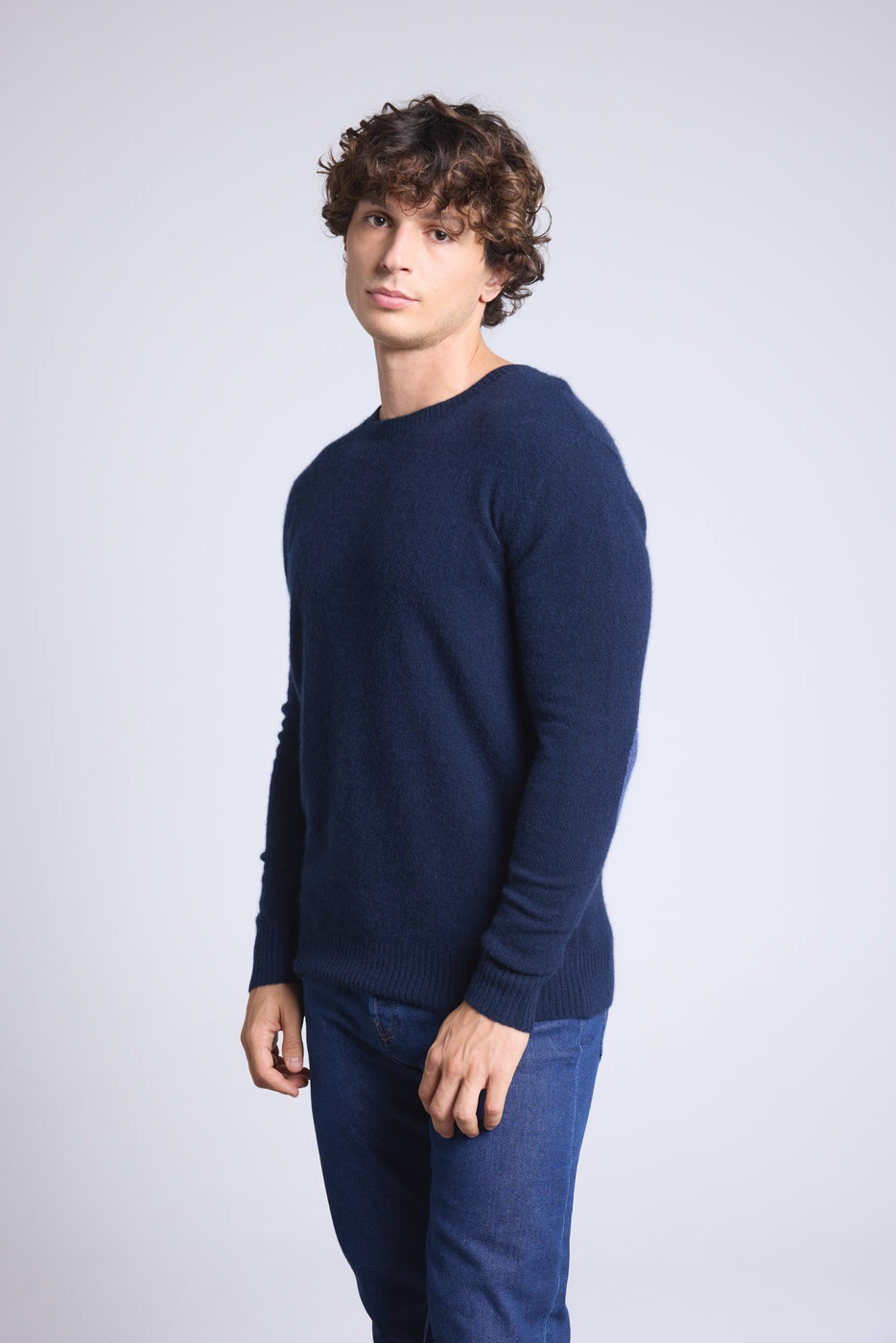 Jersey de cuello redondo con coderas Paxton - Azul marino y parche denim - Hombre