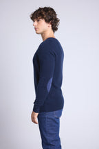 Jersey de cuello redondo con coderas Paxton - Azul marino y parche denim - Hombre