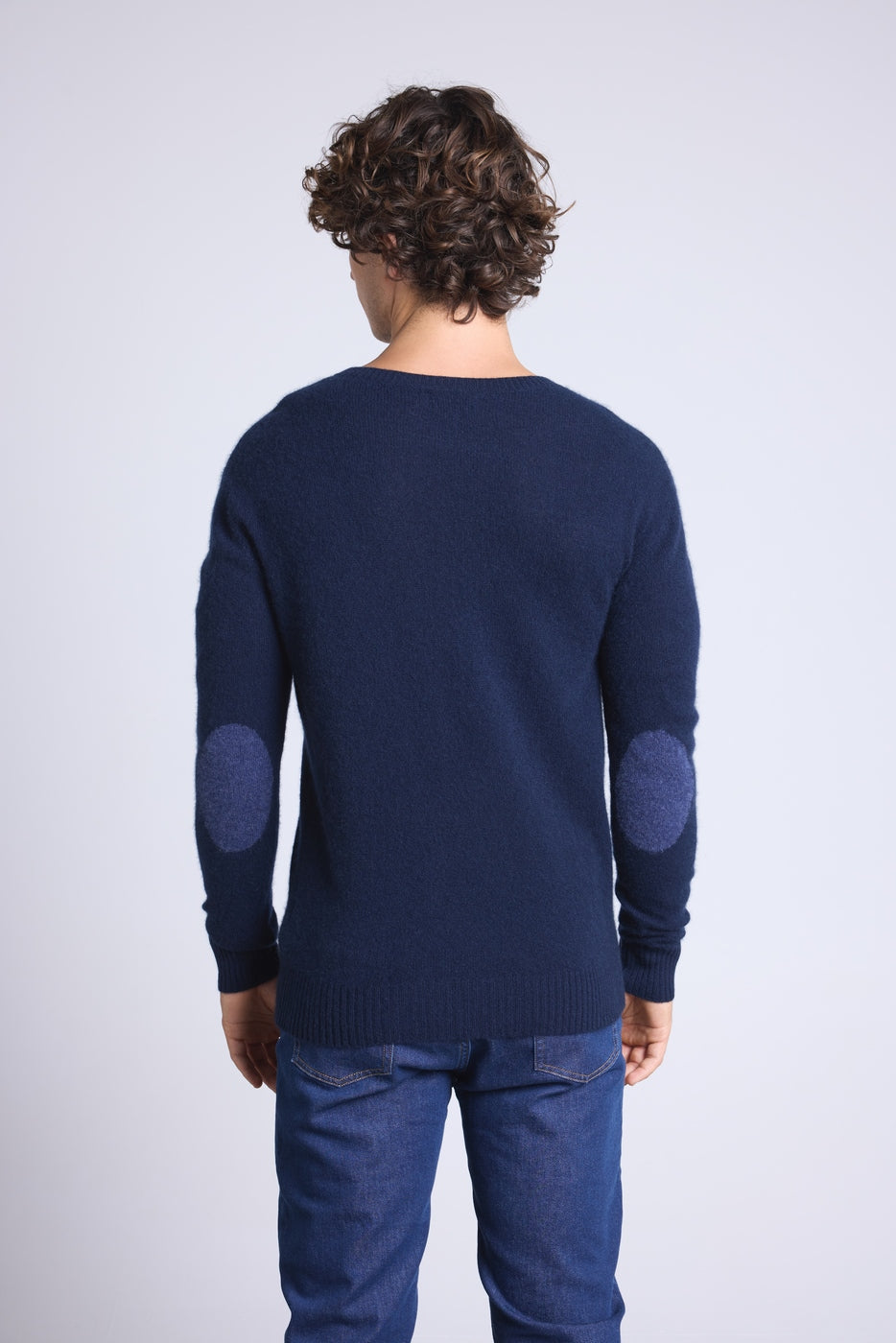 Jersey de cuello redondo con coderas Paxton - Azul marino y parche denim - Hombre
