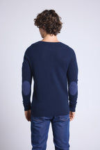 Jersey de cuello redondo con coderas Paxton - Azul marino y parche denim - Hombre