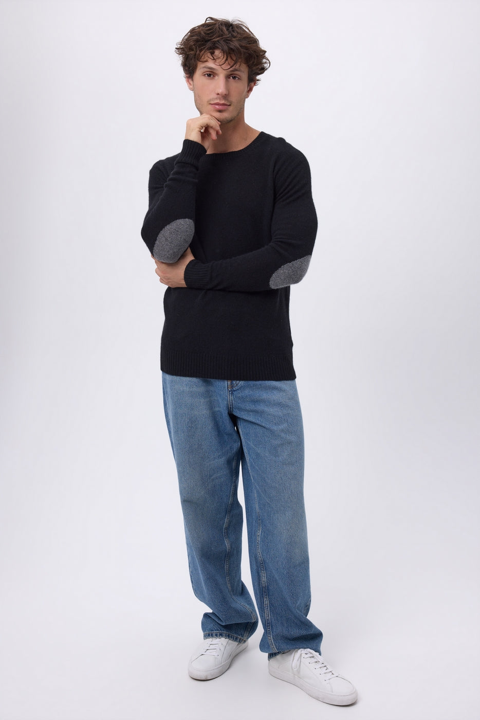 Jersey de cuello redondo con coderas Paxton - Negro parche gris oscuro - Hombre