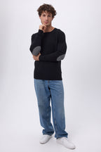 Jersey de cuello redondo con coderas Paxton - Negro parche gris oscuro - Hombre