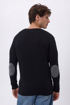 Jersey de cuello redondo con coderas Paxton - Negro parche gris oscuro - Hombre