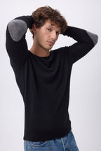 Jersey de cuello redondo con coderas Paxton - Negro parche gris oscuro - Hombre