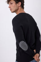 Jersey de cuello redondo con coderas Paxton - Negro parche gris oscuro - Hombre