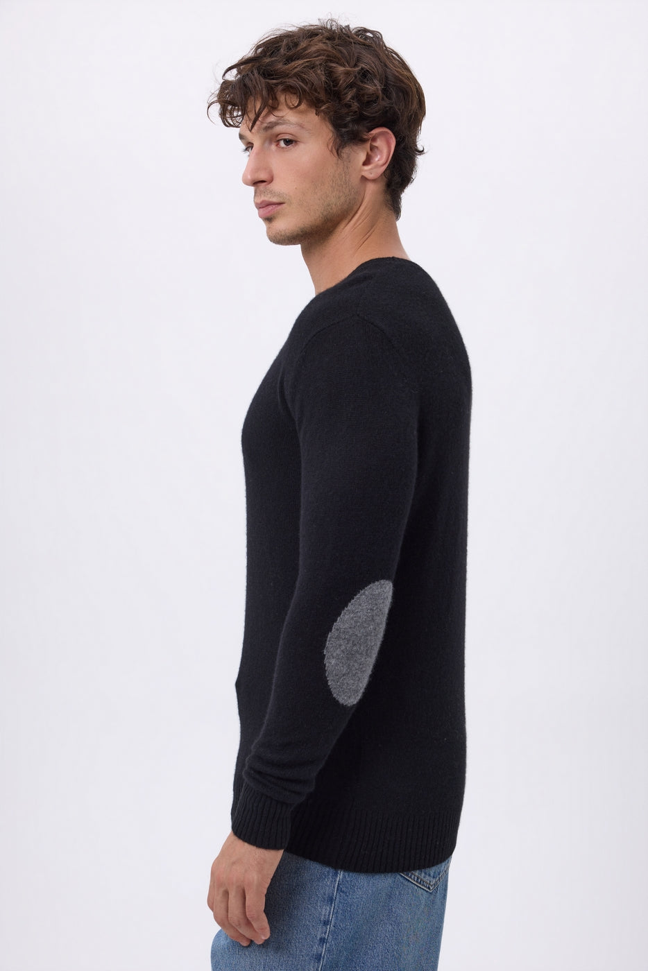 Jersey de cuello redondo con coderas Paxton - Negro parche gris oscuro - Hombre