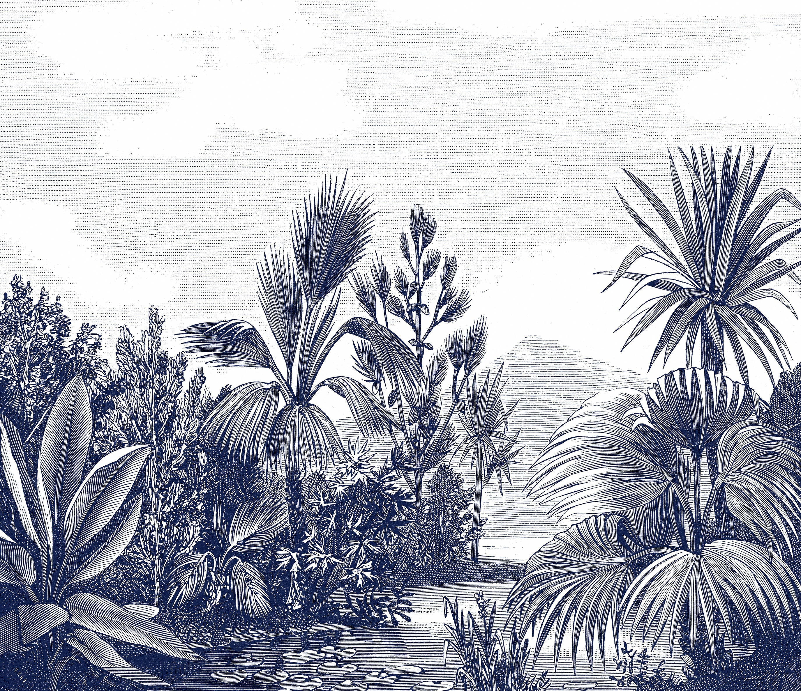 Panoramic Wallpaper - Provence - Navy