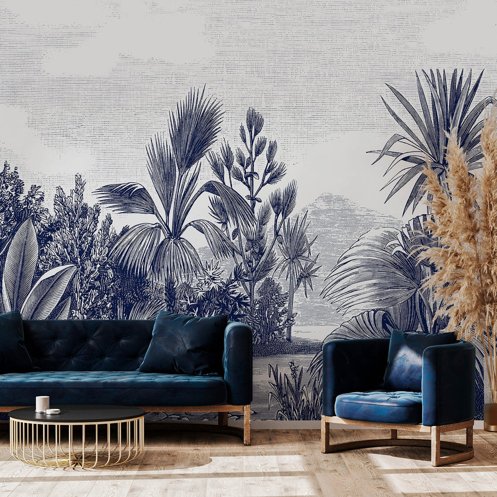 Panoramic Wallpaper - Provence - Navy