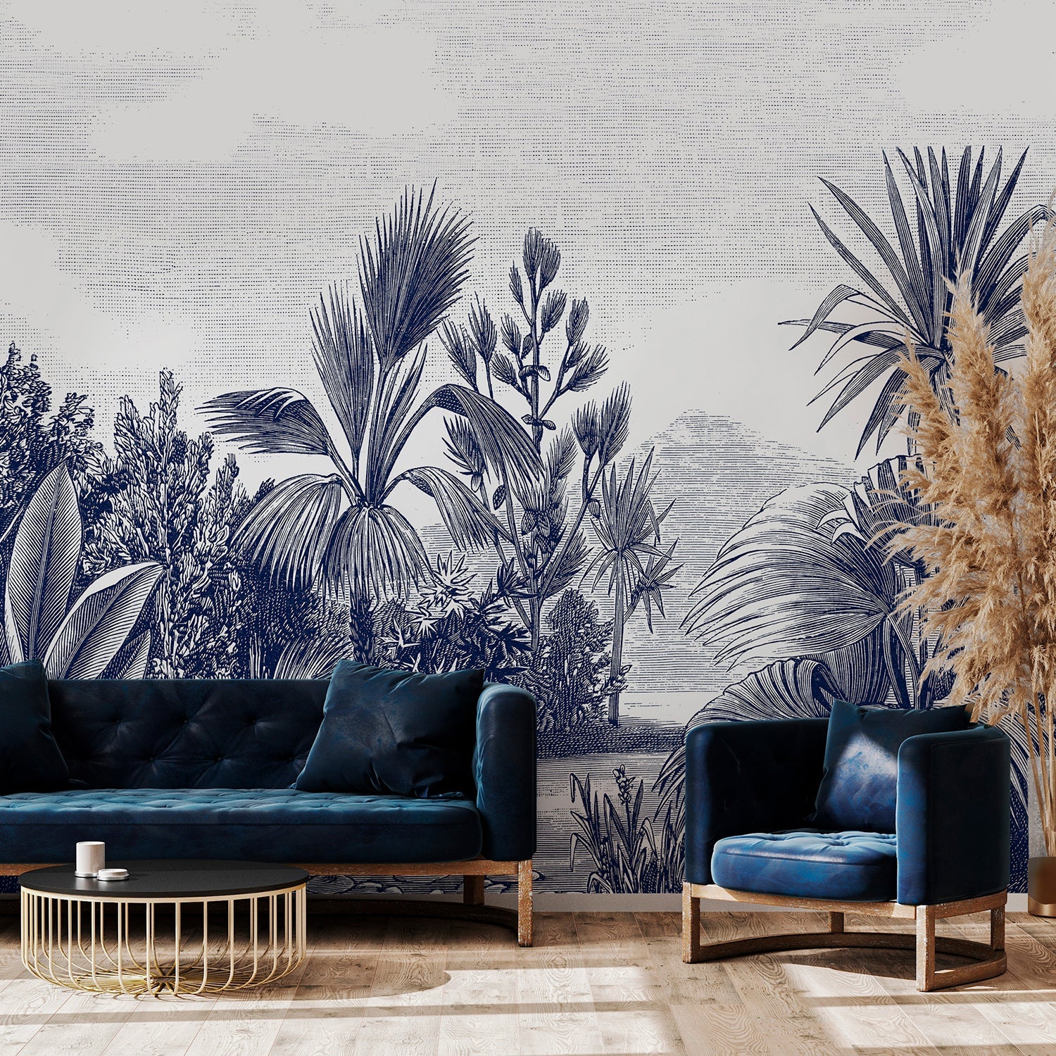 Panoramic Wallpaper - Provence - Navy