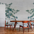 Lé Papiers De Ninon – Papier Peint Panoramique Bamboost - Multicolore, papier peint bambou vert sur mur blanc dans une salle à manger