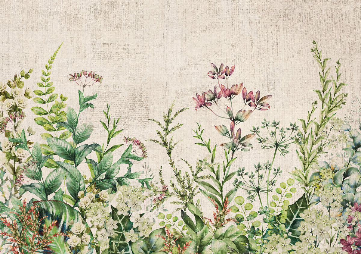 Papier Peint Panoramique Herbier Sauvage - Multicolore