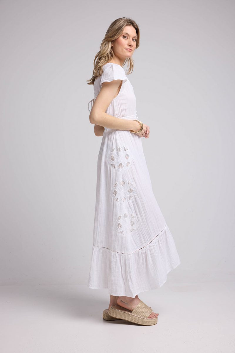 Long Dress Short Sleeves - White