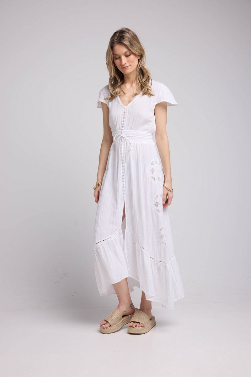 Long Dress Short Sleeves - White