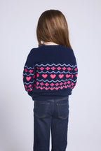 Pull Col Rond Montage Cœurs Peppa - Bleu Marine Rose Fuo - Fille