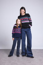 Pull Col Rond Montage Cœurs Peppa - Bleu Marine Rose Fuo - Fille