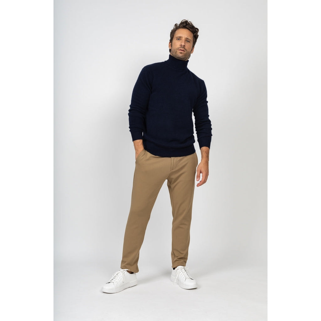 Pull Col Roulé Marius Marine, Jersey, 345 Gr, 100% Cachemire, 4 Fils - Homme