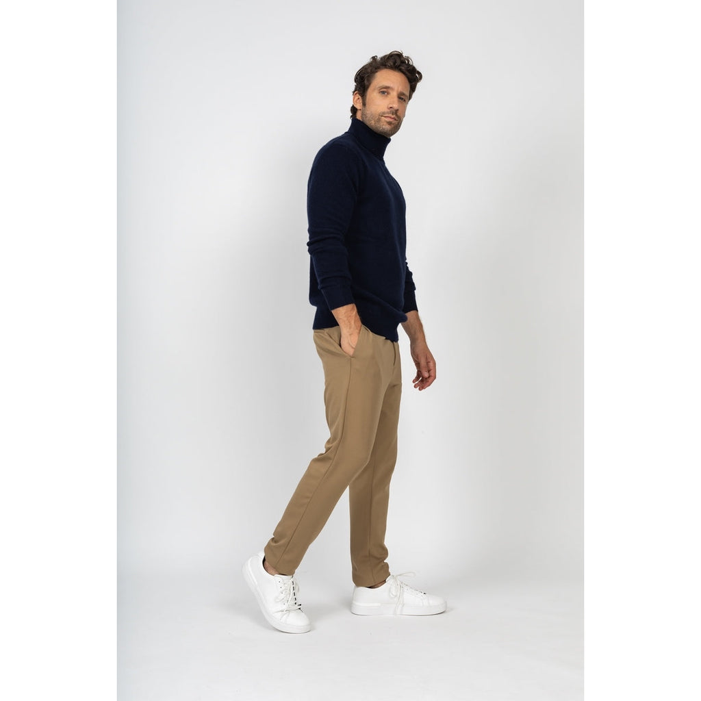 Pull Col Roulé Marius Marine, Jersey, 345 Gr, 100% Cachemire, 4 Fils - Homme